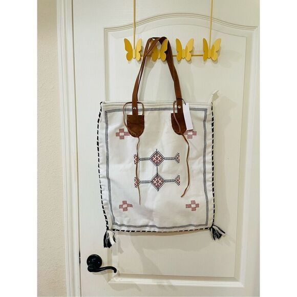 NWT Sole Society Embroidered Vertical Canvas Bag - Picture 1 of 11